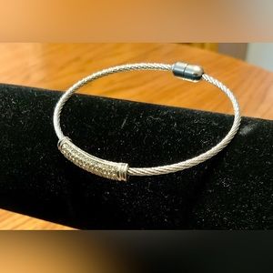 Vintage Silver Tone CZ Magnetic Bangle Bracelet
